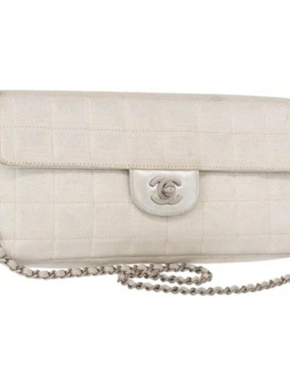 CHANEL Choco Bar New Travel Line Chain Bag Canvas Silver CC Auth yk19792